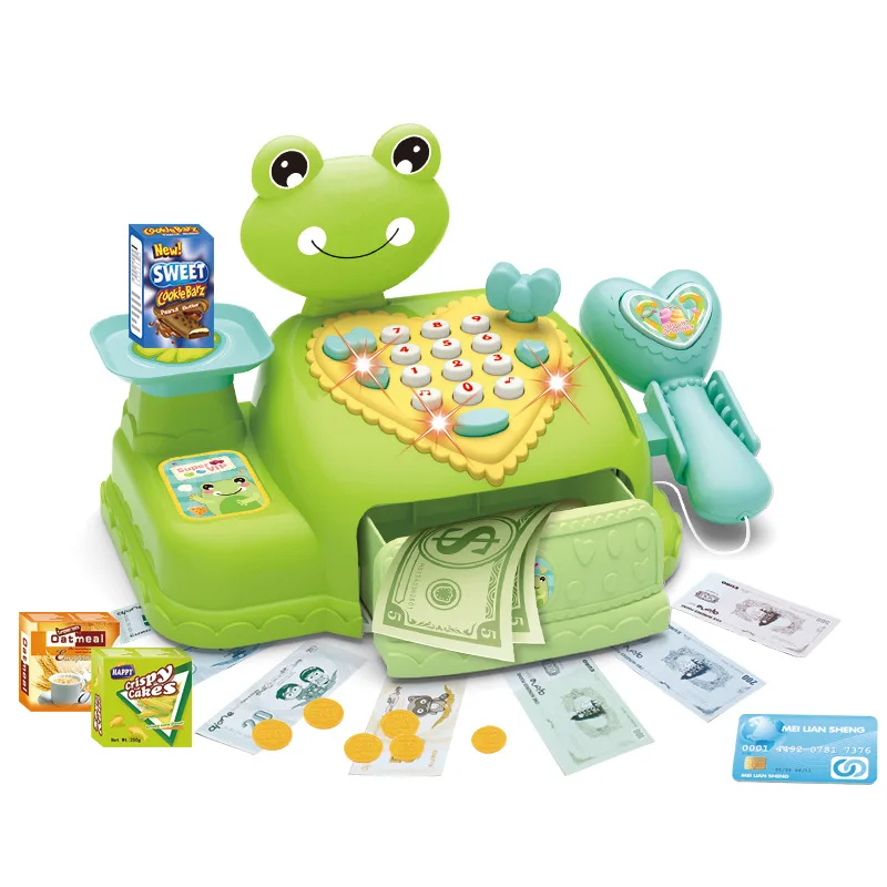 Cartoon Bear Frog Simulation electric Smart Supermarket Cash Register Toy pretend play Game with light and sound