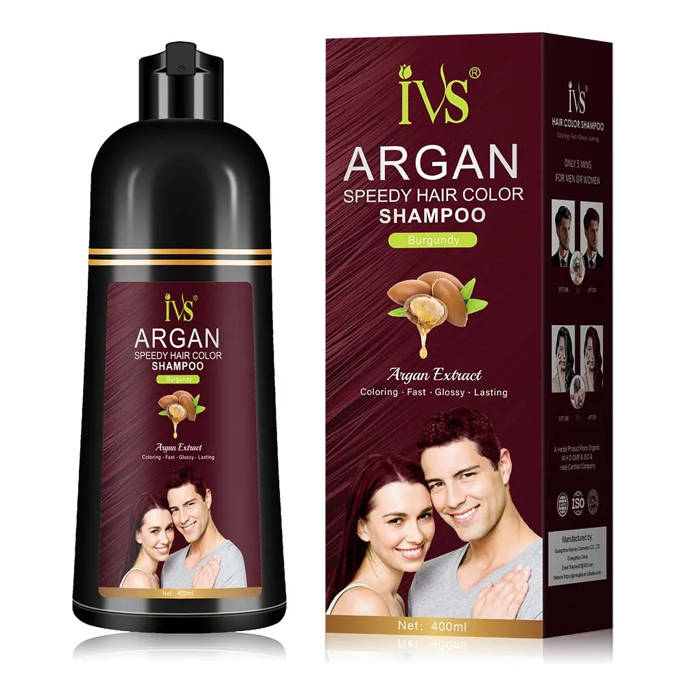 IVS Factory Wholesale 5 Minute Fast Hair Dye Shampoo Burgundy Hair Color Dye No Ammonia And Mild Formula Argan Oil Black Shampoo