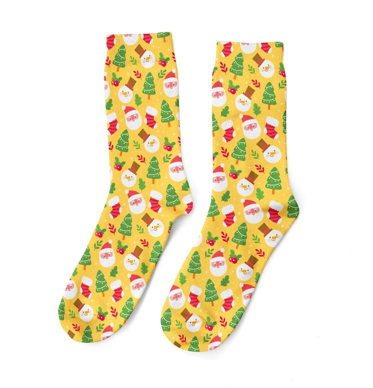 Милые Желтые рождественские женские носки с сублимационным принтом