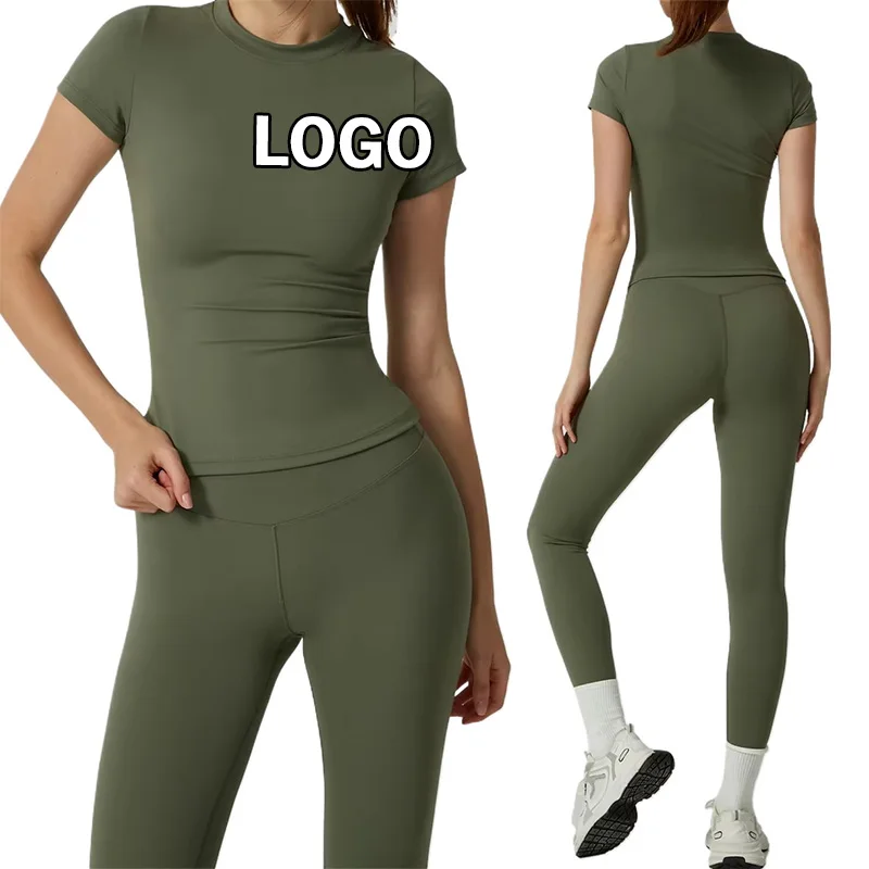 Custom Logo Quick Drying Breathable Yoga Gym Leggings Sets Woman Activewear Fitness Crop Top Leggings Set for Women