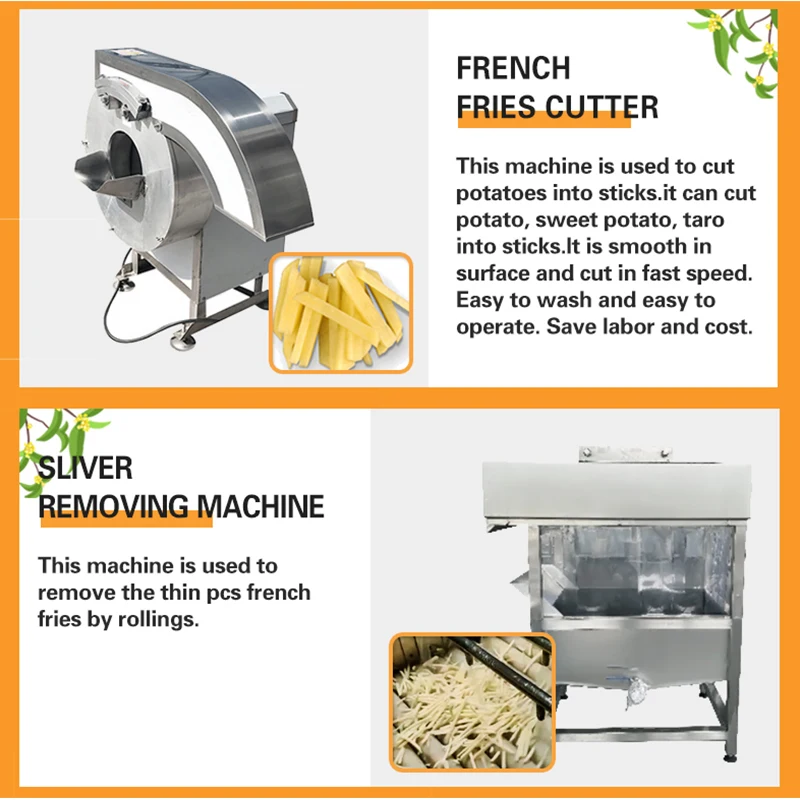 potato French fries frozen machine stainless steel frying line with mini electric potato slicer to dice onion fry machine line