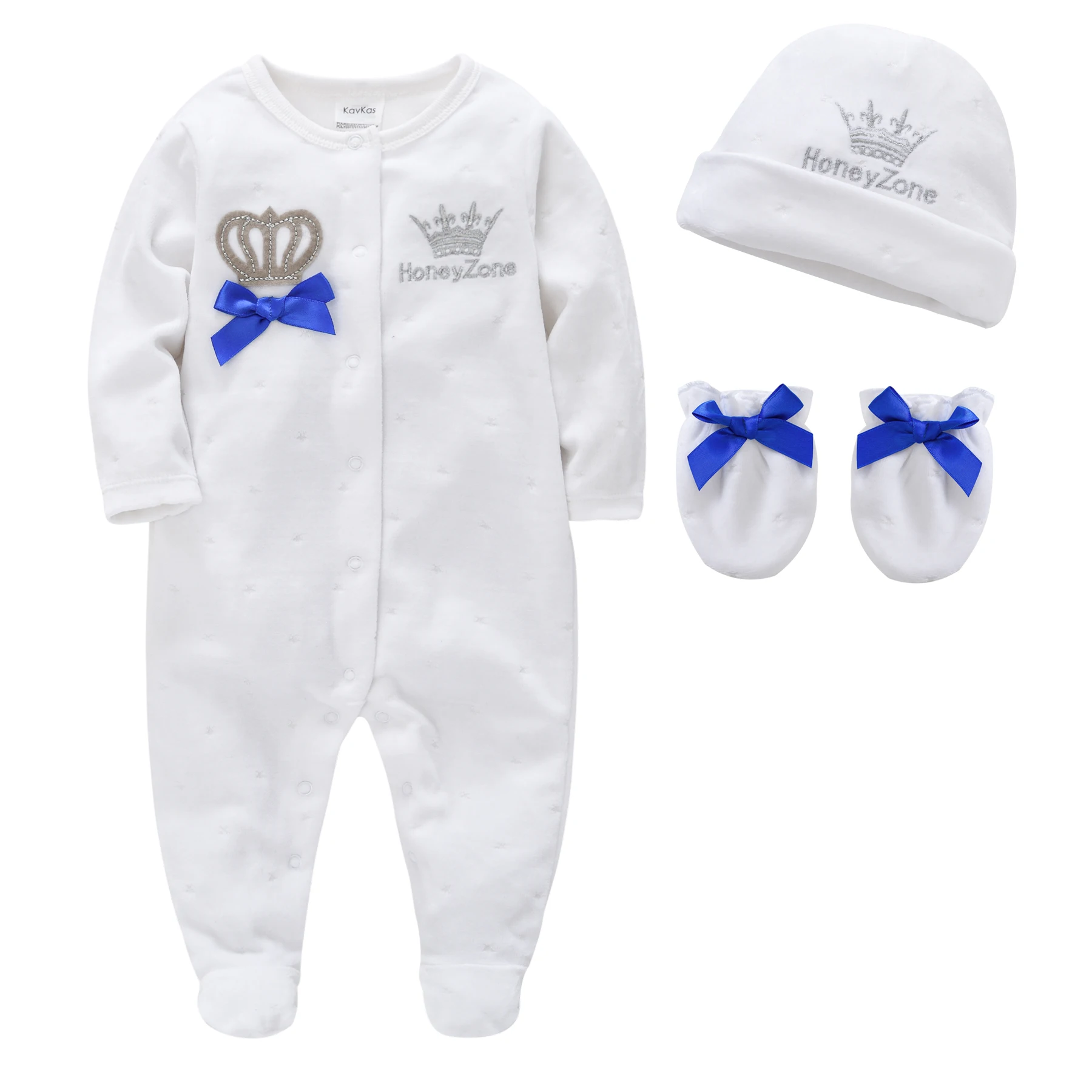 New design oem baby boy girl romper jumpsuit white winter velour warm long sleeve newborn clothes set with hat