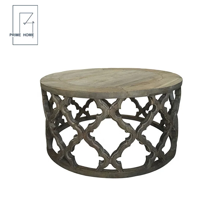 European Style Luxury Round Walnut Oak Living Room Furniture Wood Coffee Table