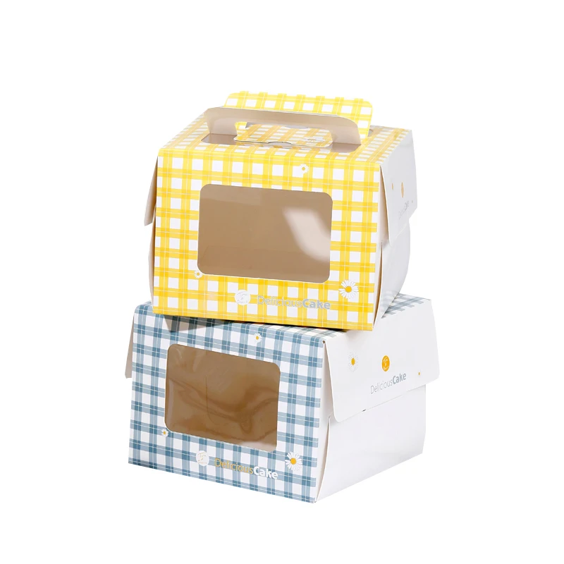 Пищевая упаковка печать на заказ недорогая бумажная коробка для прозрачного окна упаковочная торта с ручкой
