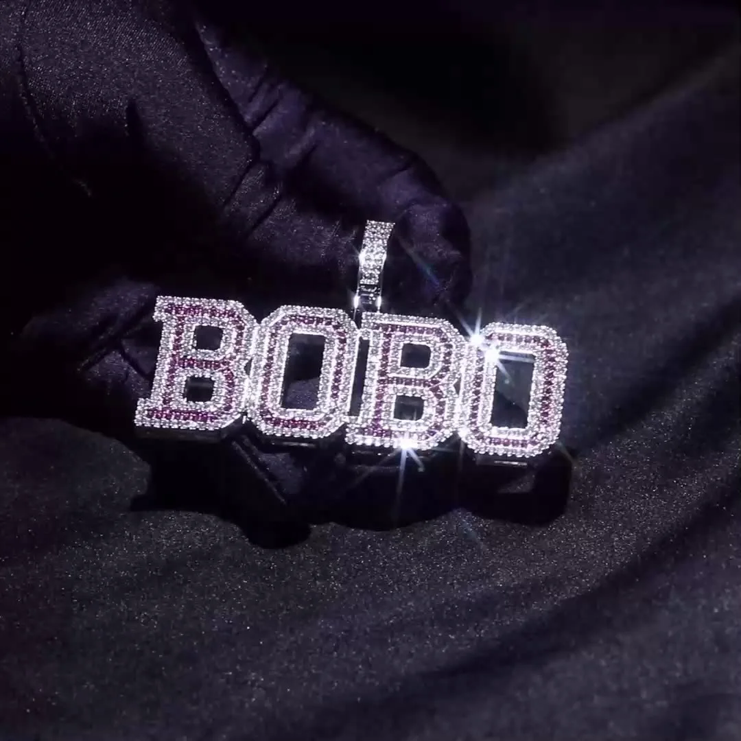 2022 New Hip Hop Jewelry For Women Purple Initial Name Pendant Necklaces Iced Out CZ Varsity Letter Custom Name Pendant Necklace