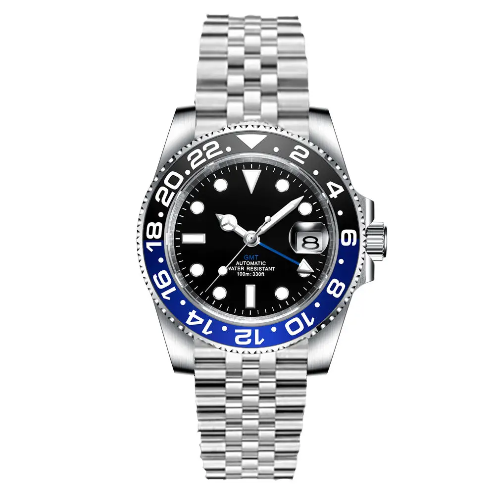 Luxury Men Mechanical Watch Genuine Sapphire Steel Strap NH34 Waterproof 10ATM GMT Automatic Business Watch Montre Homme