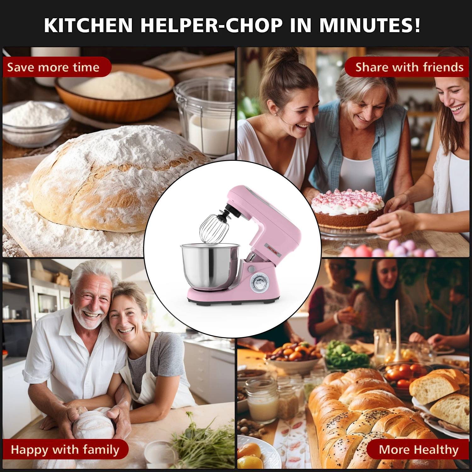 High Quality 1300W Electric Stand Mixer 5L Capacity Dough Maker Plastic Housing Accessories Includes Mixing Bowl Dough Hook