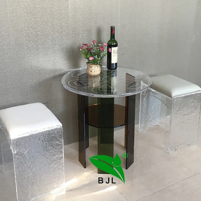 dark brown base and transparent acrylic round restaurant tea side table