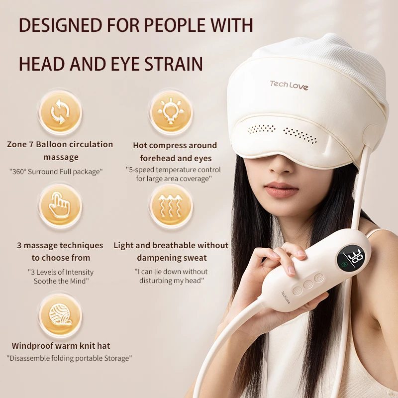 Tech Love Relieve Stress Intelligent Vibrating Electric Smart Head Eye Care Massager Heat Compression Eye Massager Equipment