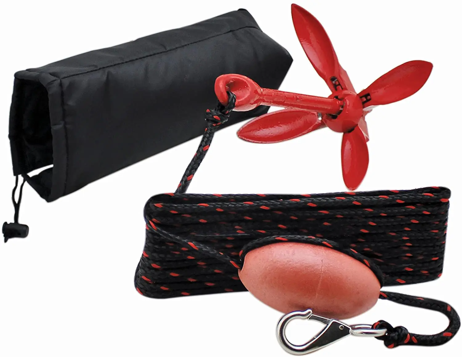 folding anchor kayak and paddle board anchor kit with buoy and stainless steel snap