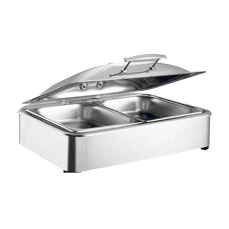 FTS Roll Top Gold Luxury Glass Lid Catering Round Food Warmer wholesale Price Buffet Set All Types Dishes Chafing Dish