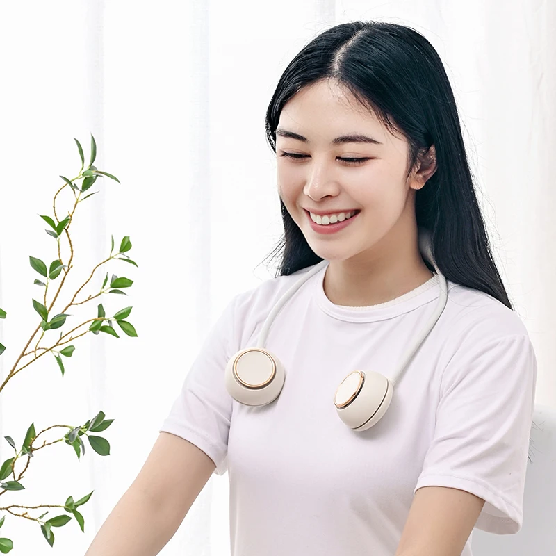 2023 Newest air cooling USB rechargeable fashion soport mini personal portable hanging bladeless 1200mAh battery cooler neck fan