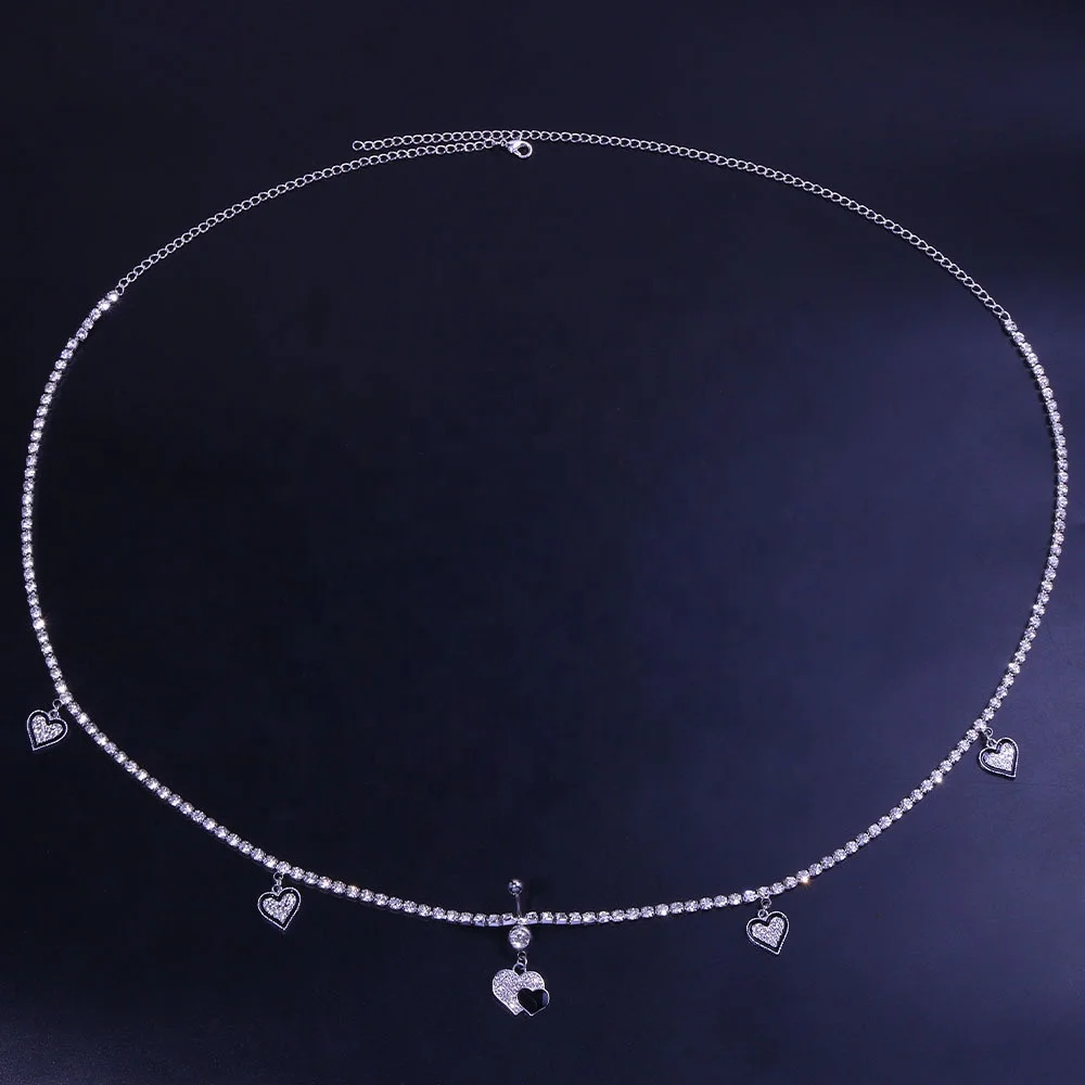 women Sexy Pendant Love heart Navel waist Chain Nightclub Fashion Belly Dance Body Piercing