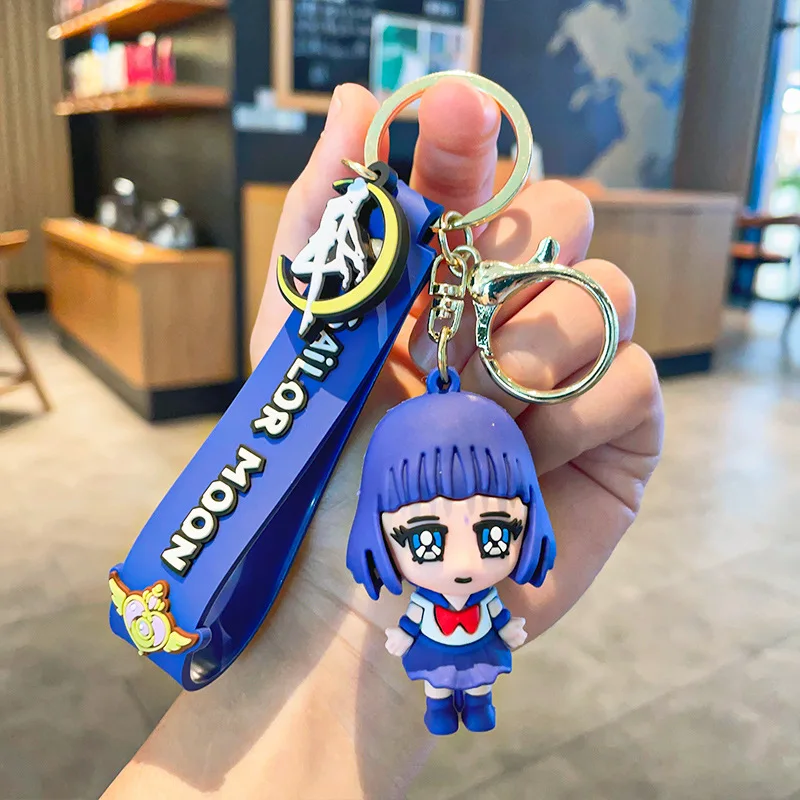 New Cartoon Anime 3D PVC Key Chain Ring Schoolbag Pendant Beauty Girl Sailors Moon Keychain