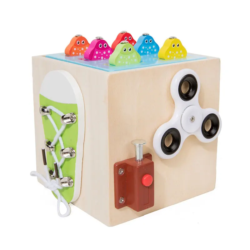 wooden 9 in 1 fishing pluck radish catch worm wooden multi functional busy cube box toys magnetic fishing radish pulling game