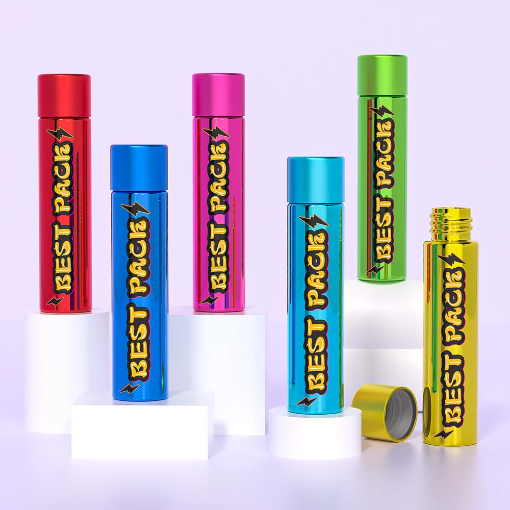 Wholesale pre tubes custom label printing glass pre packaging aluminum glass tube packaging 114mm 116mm stash tubes