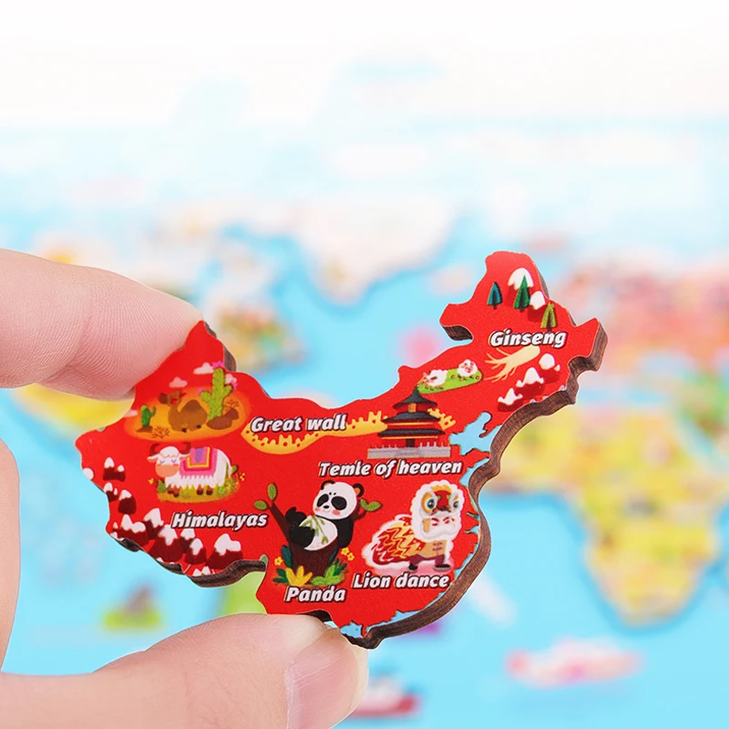 2024 Best Selling Wood 3D Megnet World Map Puzzle Early Educational Geography Cognition Toys For Children Kids Gifts Boys Girls