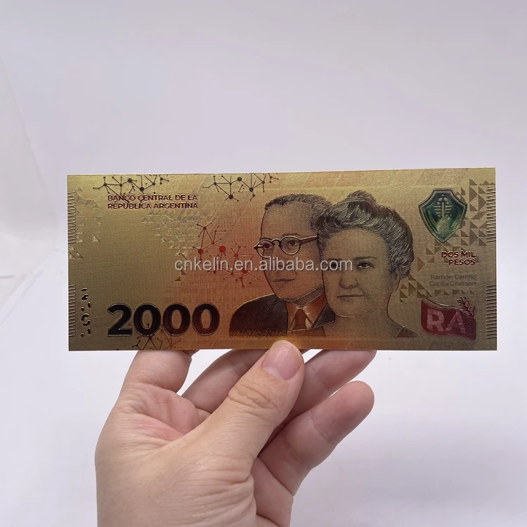 Custom Non-currency Collectible 2000 ARS Argentina Bank Note Bills 24k Gold Foil Banknote