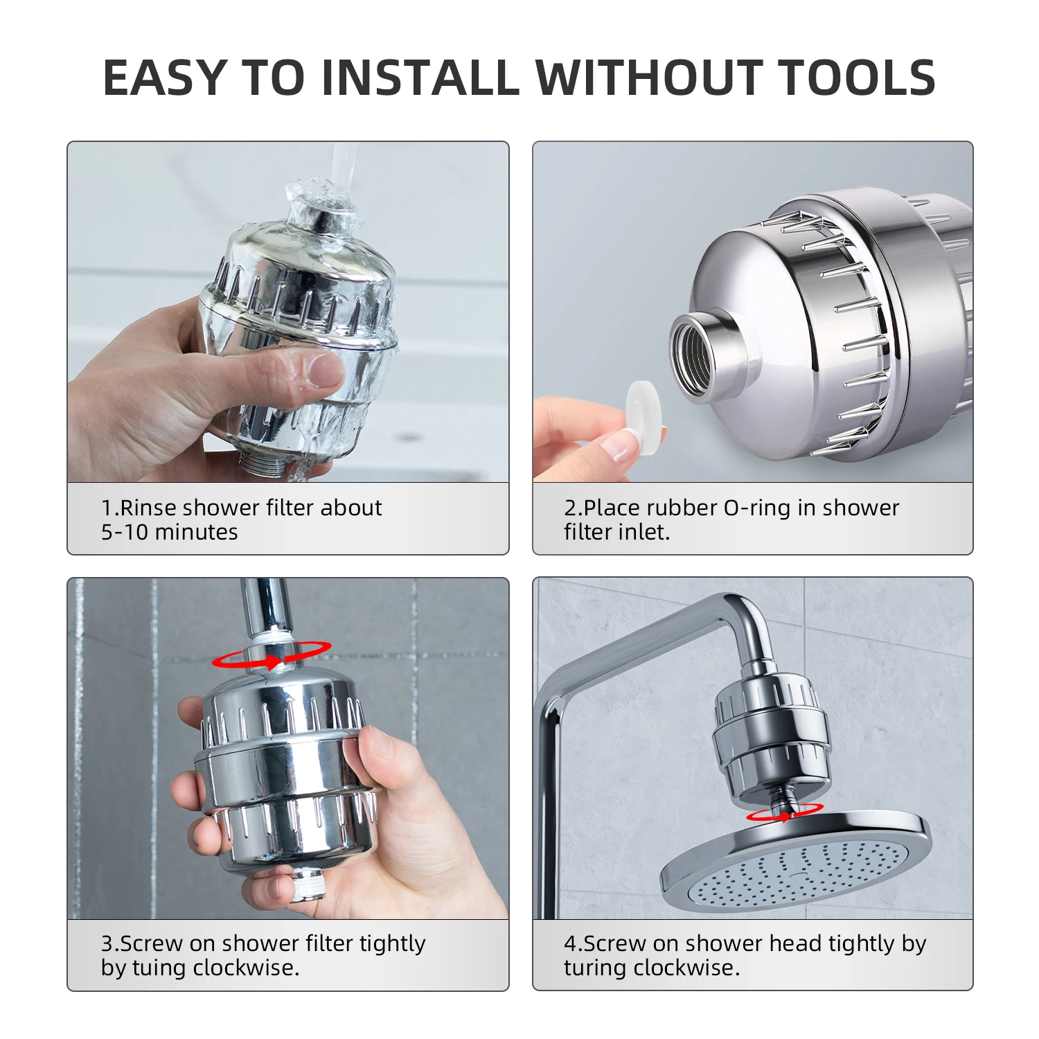 15 Stage Chrome Shower Water Filter With Carbon FDF Removing Chlorine Shower Head Filters For Hard Water