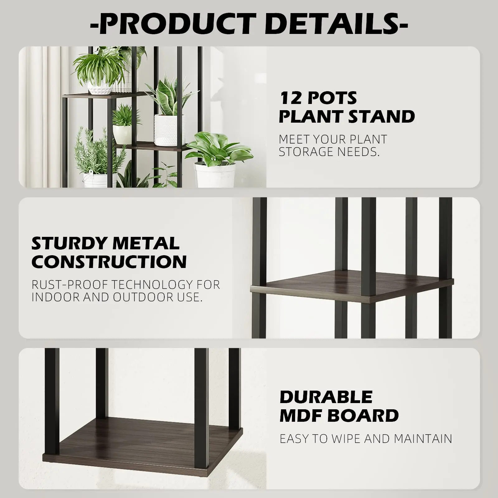 Garden Balcony Patio Window Living Room Indoor Plant Shelf Metal Black Plant Stands Flower Corner Plant Stand