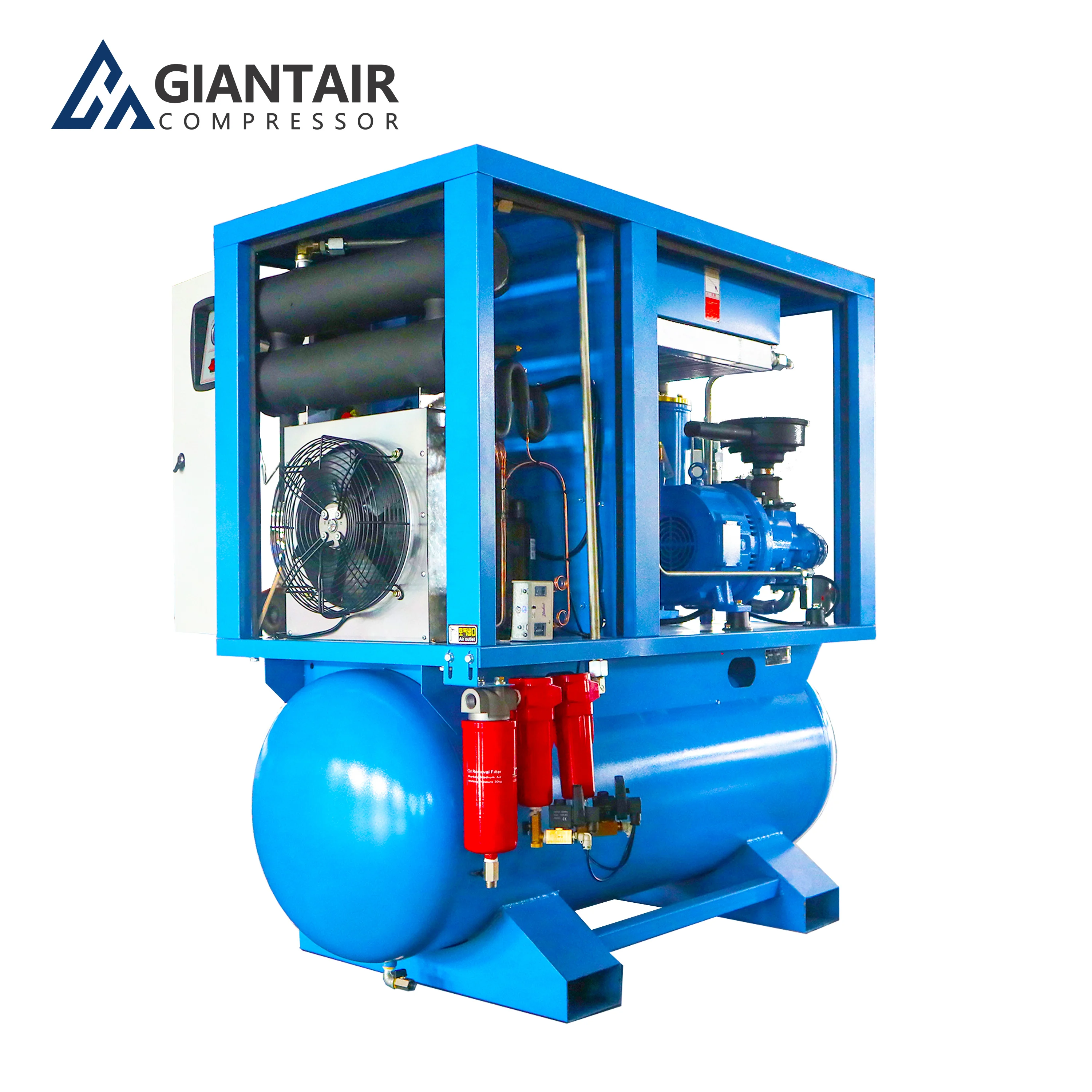 All in One 11kw 15kw 22kw 30kw 8/15/16/30 Bar Oilless Industrial Integrated Rotary Single Screw  Air Compressor