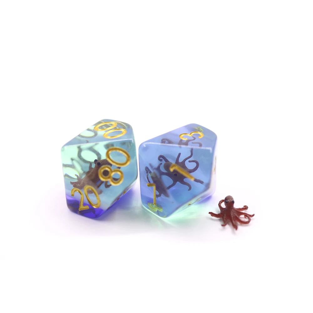 Low MOQ Resin Octopus Style 20 Sided Dice D20 Polyhedral resin octopus dice set