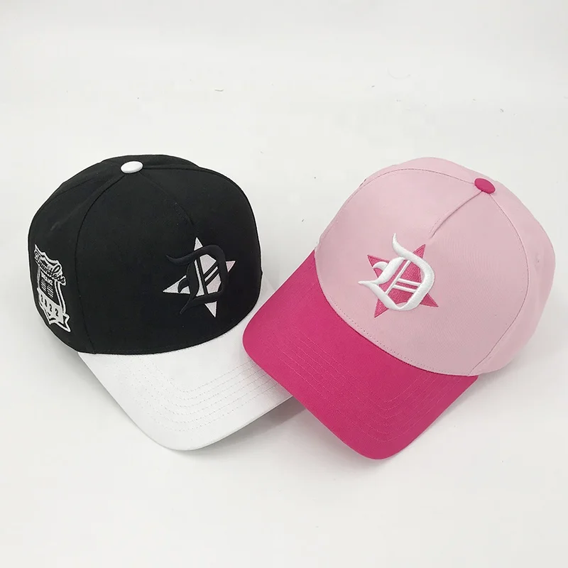 Custom 100% Cotton Embroidery Snap Back Crown Outdoor Pink Fitted Cap 3D Embroidered Logo 2 Tone Sport hat Baseball Cap For Men