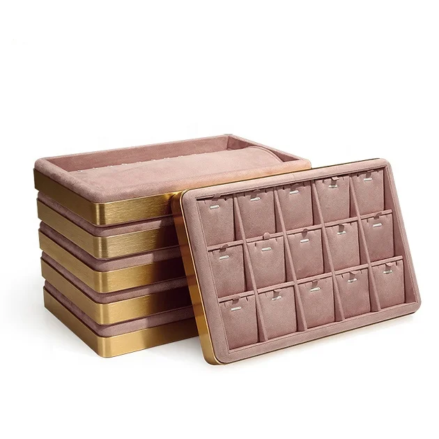 VANLOCY Jewelry Display Trjewelry Display Traylry Necklace Bracelet Earring Ring Display Tray Pink Metal Offer Cases