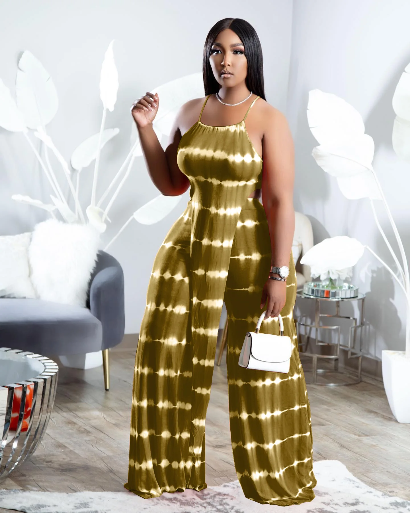 2022 summer new halter straight pants two piece tube set printed trousers wide leg pants suit women