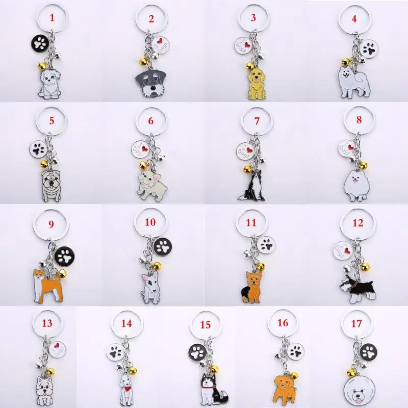 Professional Hot sell silver plated zinc alloy soft enamel metal custom pet dog shaped animal cartoon bell ring key chains