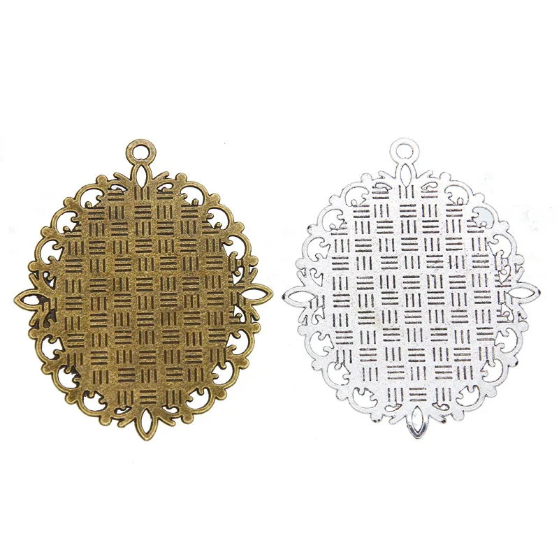 Antique Gold Oval Pendant Cabochon Setting Blanks Match 40x30mm Glass Cover DT055