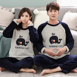 Factory Direct Winter Christmas Sleepwear Lover Sales New Design Long Sleeve Flannel Pajamas Couple Warm