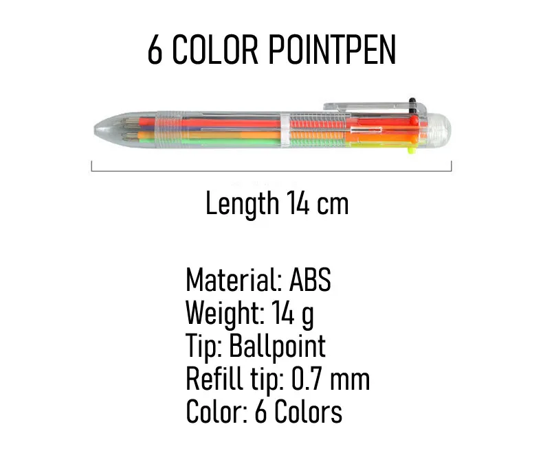 Wholesale Stationery Press Clip Ballpoint Cute ABS Plastic Creative Simple 6-colors Multi Pens with 6 Colors Refills