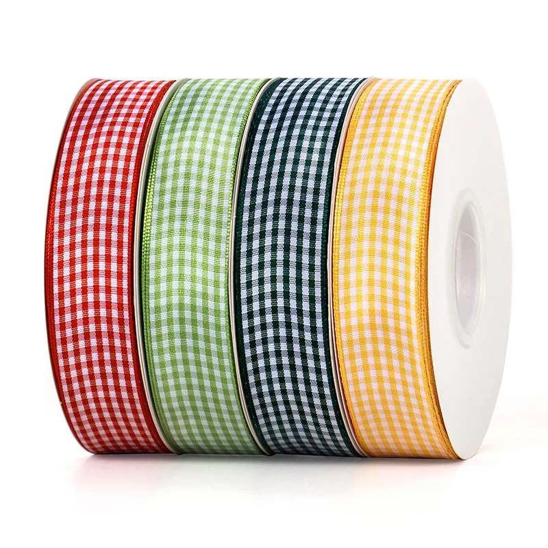 Factory Spot Wholesale Christmas Decoration Plaid Satin Printed Gift Wrapping Ribbon