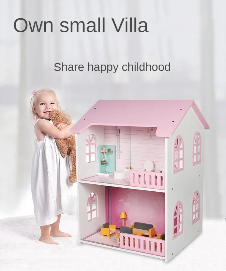 Doll House Kit Toys Pretend Play Wooden Dream Baby Doll House Furniture Toy For Kids Girls Diy Children Accessories
