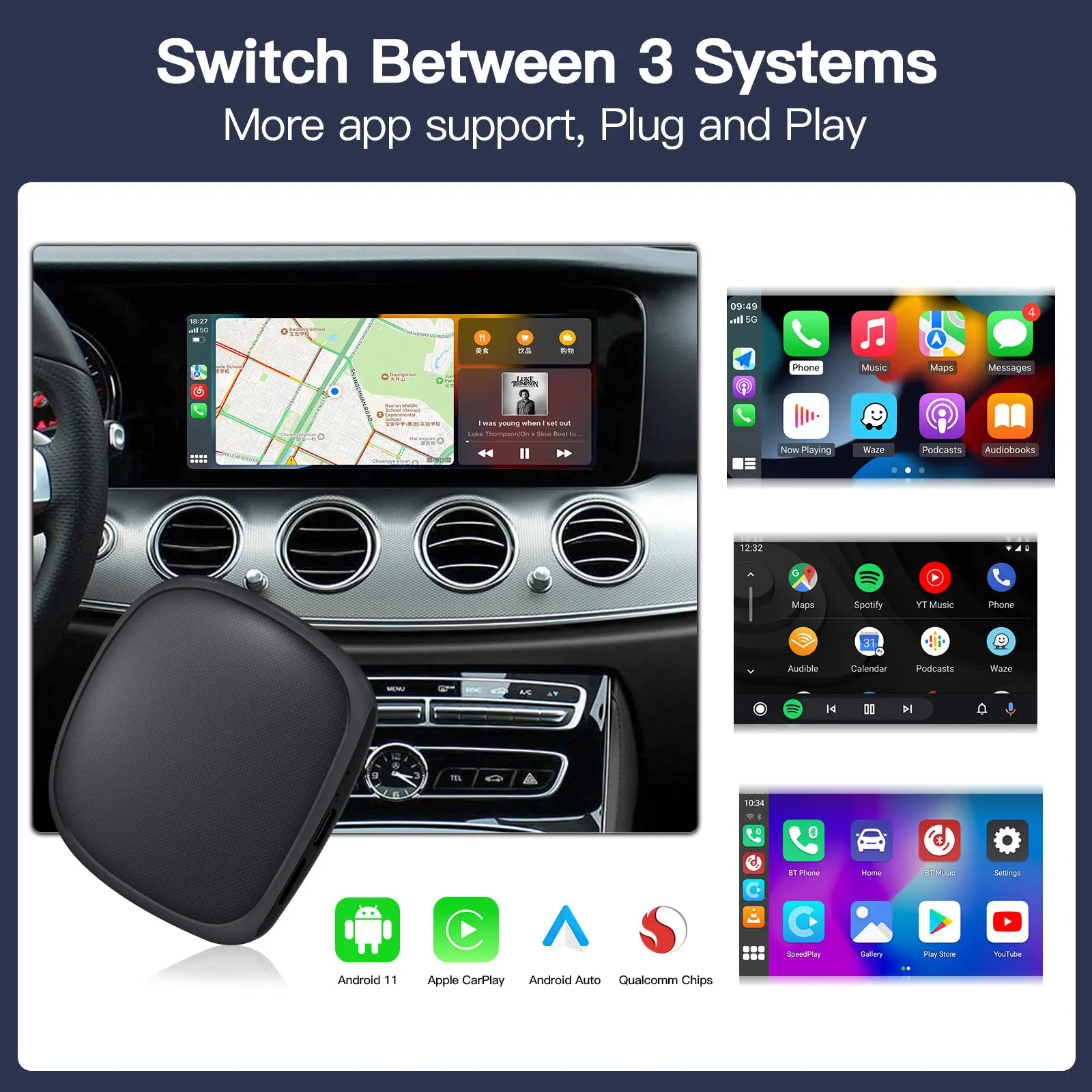 CarPlay Ai Box Android 11.0 Wireless Carplay Android Auto Qualcomm 2290 4Core 2G+16G For Netflix YouTube For Toyota Volvo VW Kia