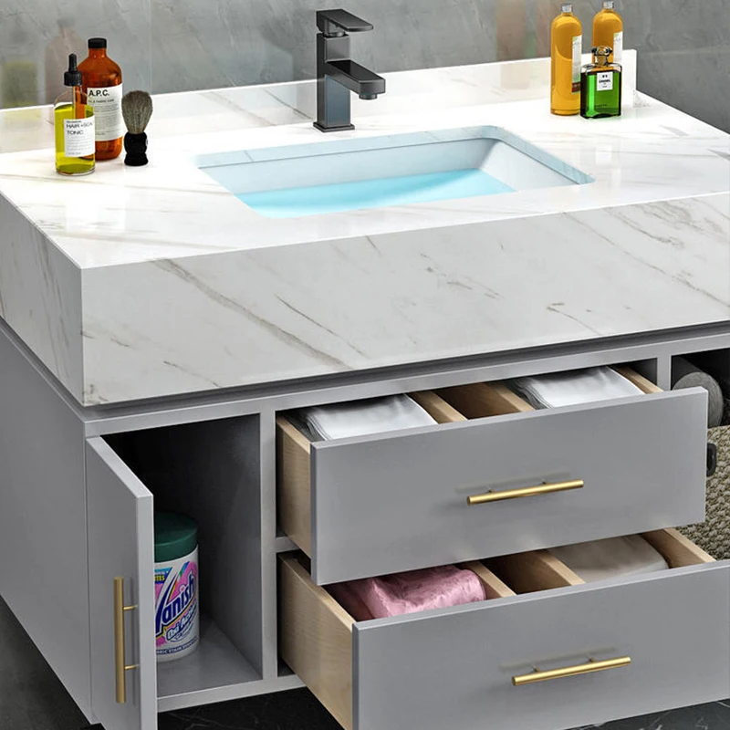 По индивидуальному заказу современные 24 дюйма Плавающий шкаф ванной комнаты мрамора для ванных