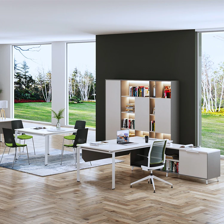 Luxury Modern Design Office Desk with Curve Edge Banding Ergonomic Workspace Manager Computer Desks Villas Wooden Metal Material