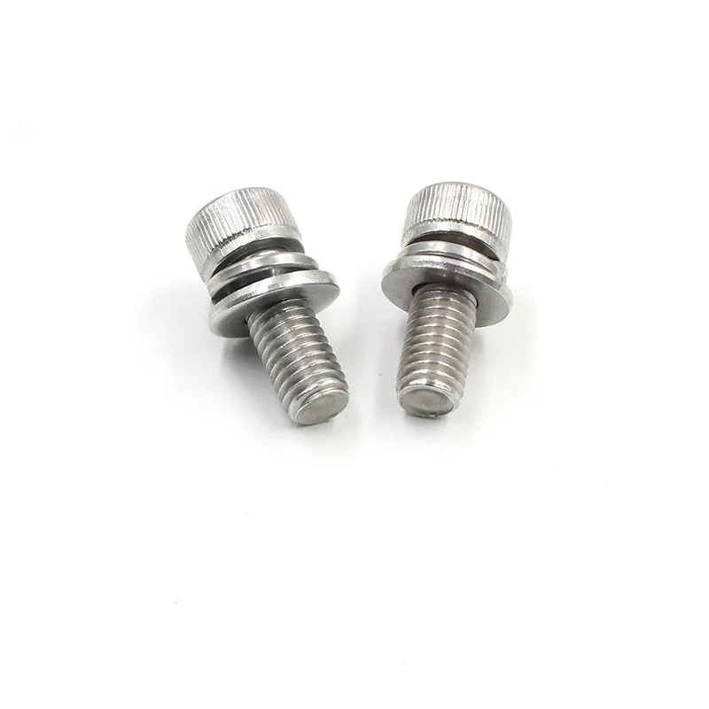 Customized hardware stainless steel sems hexagon socket thumb head double washer combination machine thread bolt screw