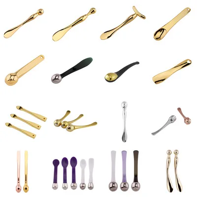 
2021 new arrivals fashionable Beauty device makeup tools gold cream mixing facial metal cosmetic spoon and spatula 