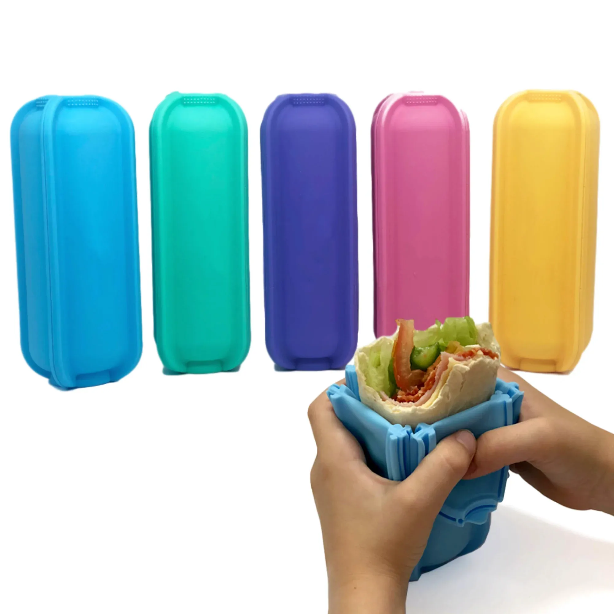 Reusable Silicone Lunch Burrito Flatbread Wrap Holder Container Dishwasher Safe