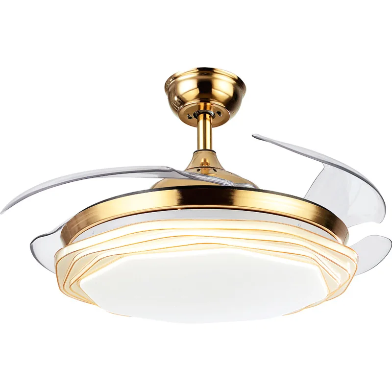 Factory sells modern acrylic gold dimmable ceiling lights with 3 blades smart remote control fan and Led lights