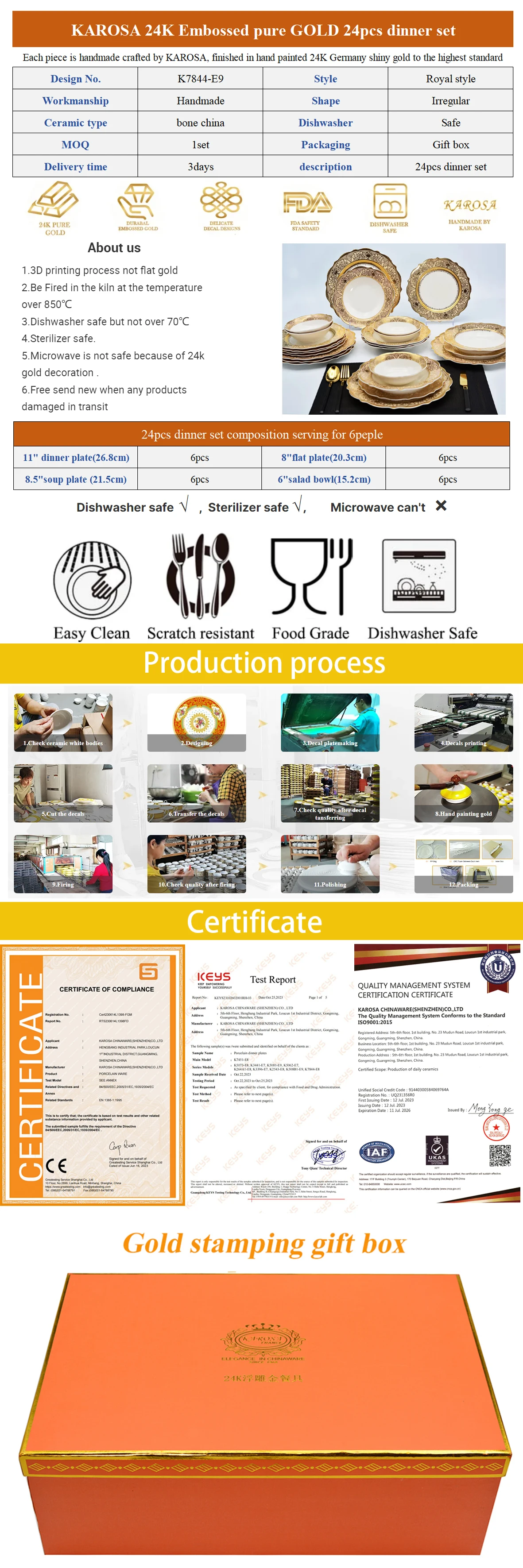 Quick shipping 24pcs Germany royal gold rim bone china gold plated dinnerware set dishes bowl sets luxury