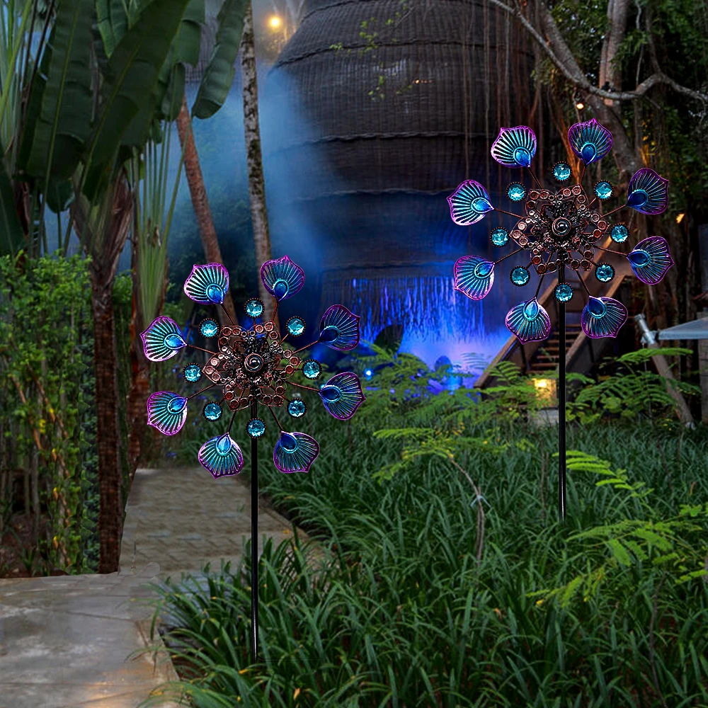 Peacock tail wind runner outdoor garden decoration power wind sculpture metal windmill suitable for outdoor lawns and gardens