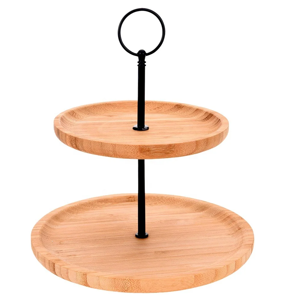 High quality 2 ties tea time bamboo plate bamboo serving tray