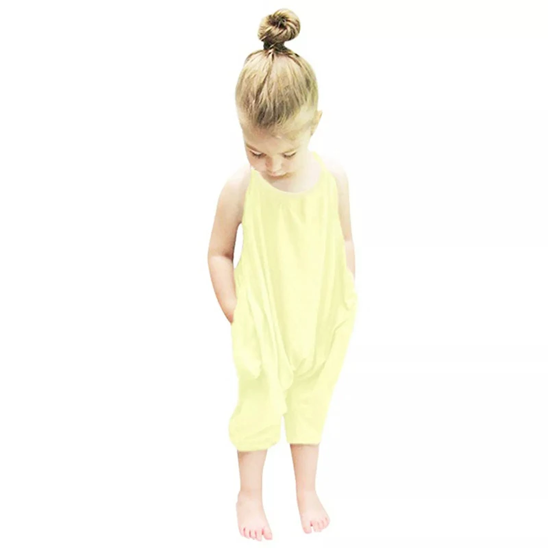 HONGBO OEM/ODM toddler girls sling romper backless sleeveless 5 years girl clothes jumpsuits long pants with pockets