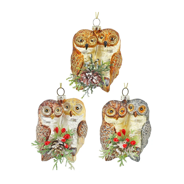 New Design Festival Ornament Glass Craft Animal Hanging Decoration Owl Figurines Christmas Ornaments