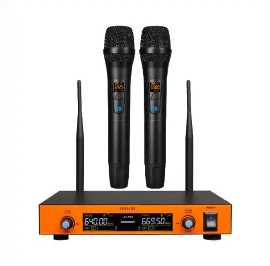 UHF Professional Cordless Handheld Microphone Dual Channels Wireless Microphone Mic for  Karaoke