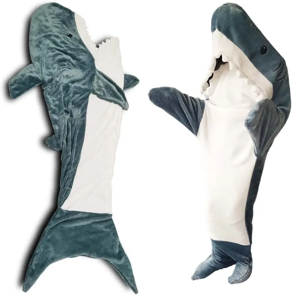 Shark Blanket Super Soft Cozy Flannel Hoodie Shark Sleeping Bag Shark Tail Wearable Fleece Throw Blanket Adult Kids