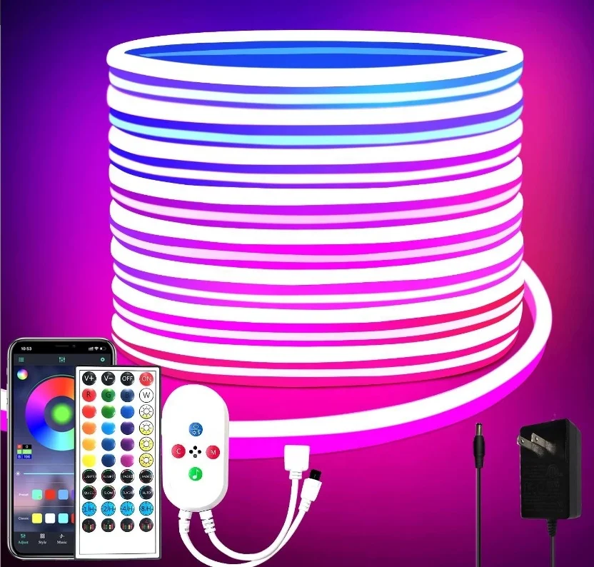 RGB 5m 10m 15m IP67 Waterproof RGBIC LED Neon Rope Tube  Flexible LED Strip Light Silica Gel Soft Lamp Tube